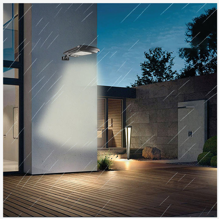 Maclean MCE446 Lampione solare con sensore di movimento e crepuscolare IP54 4W 400 Lumen 6500K Lampada solare telecomandata Lampada da parete per esterni Illuminazione esterna Lanterna stradale 3 modalità di illuminazione