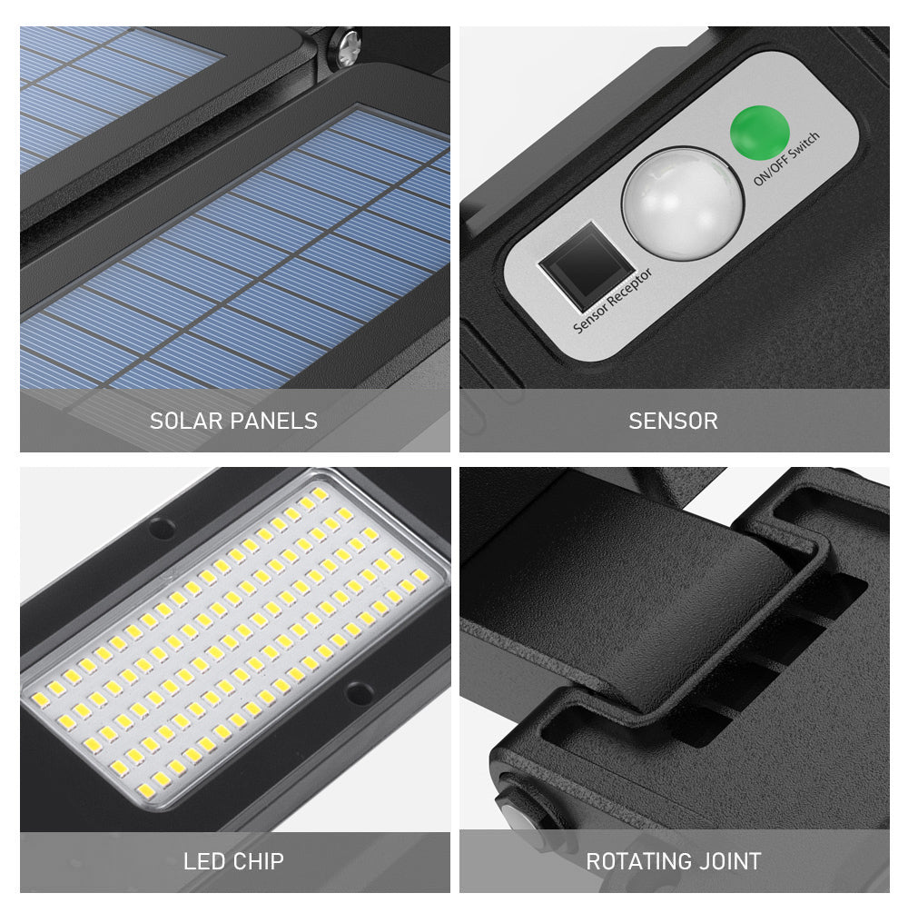 Maclean MCE447 Lampione solare con sensore di movimento e crepuscolare IP54 5W 2x 450 Lumen 6500K Due sorgenti luminose Lampada solare telecomandata Illuminazione esterna a parete Illuminazione esterna 3 modalità di illuminazione