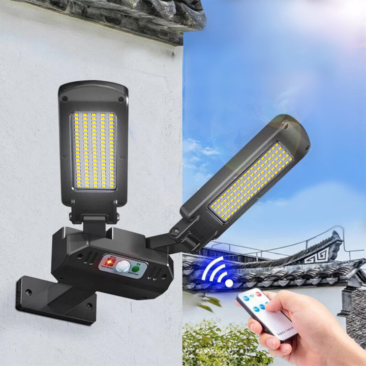 Maclean MCE447 Lampione solare con sensore di movimento e crepuscolare IP54 5W 2x 450 Lumen 6500K Due sorgenti luminose Lampada solare telecomandata Illuminazione esterna a parete Illuminazione esterna 3 modalità di illuminazione