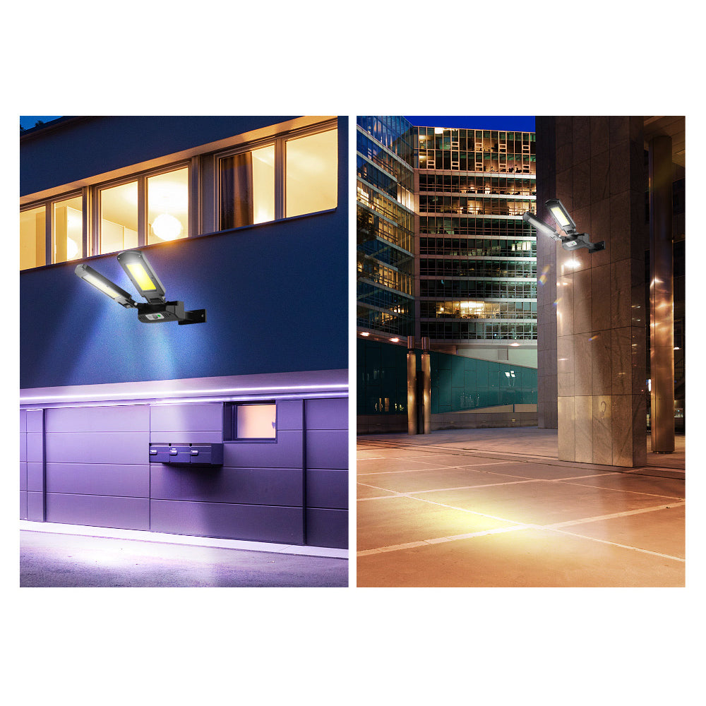 Maclean MCE447 Lampione solare con sensore di movimento e crepuscolare IP54 5W 2x 450 Lumen 6500K Due sorgenti luminose Lampada solare telecomandata Illuminazione esterna a parete Illuminazione esterna 3 modalità di illuminazione