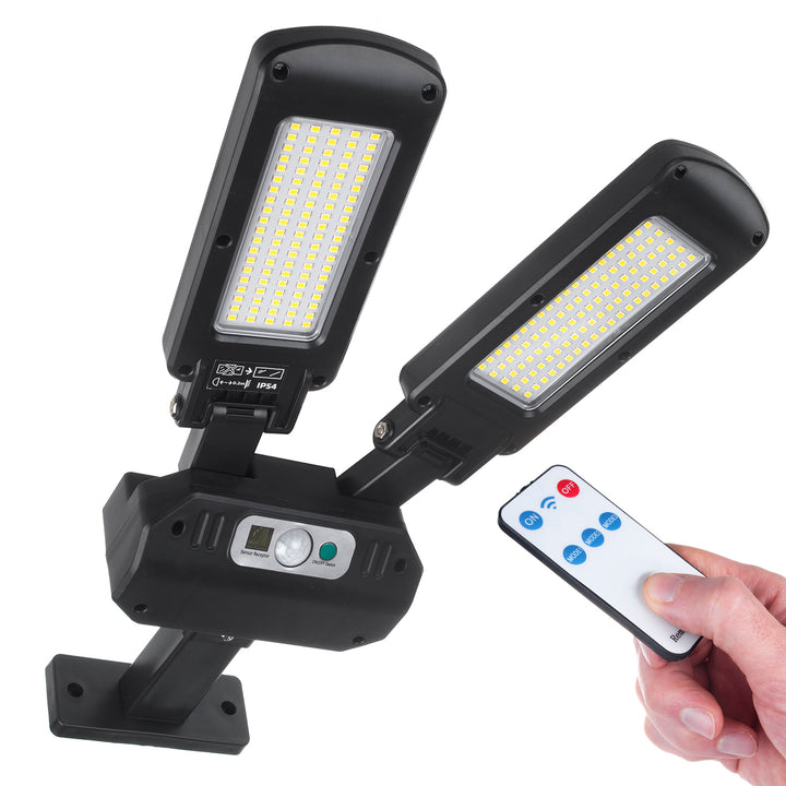 Maclean MCE447 Lampione solare con sensore di movimento e crepuscolare IP54 5W 2x 450 Lumen 6500K Due sorgenti luminose Lampada solare telecomandata Illuminazione esterna a parete Illuminazione esterna 3 modalità di illuminazione