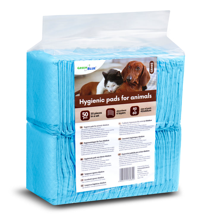 GreenBlue Tappetini igienici per cani/gatti Assorbenti igienici  per imparare a fare pipì, 60x40cm, 50 pezzi, GB495