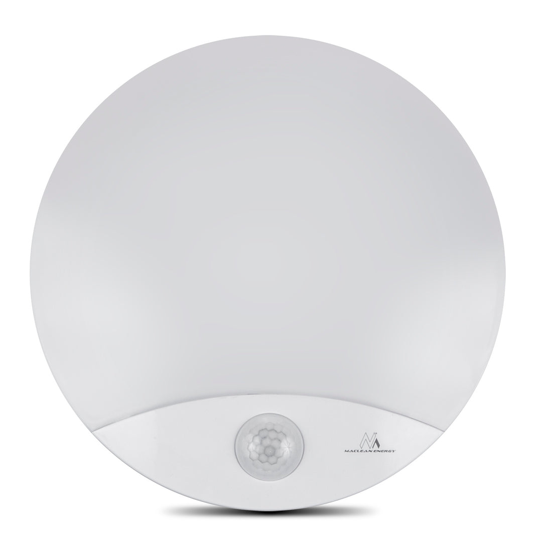 Maclean MCE357 W Lampada LED con rilevatore di movimento, ad infrarossi, bianca, 10W, IP44, bianco naturale (4000K), 900lm, diametro 25 cm