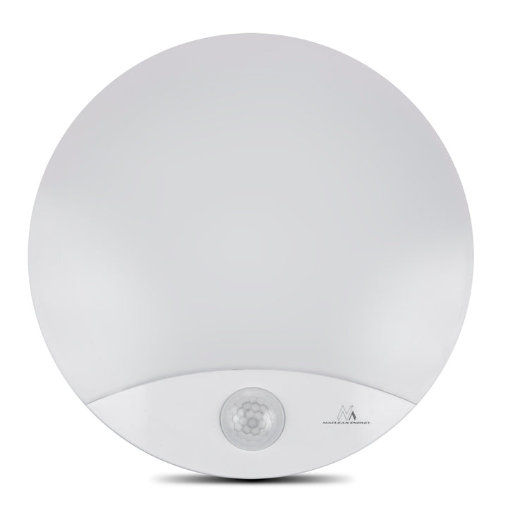 Maclean MCE357 W Lampada LED con rilevatore di movimento, ad infrarossi, bianca, 10W, IP44, bianco naturale (4000K), 900lm, diametro 25 cm