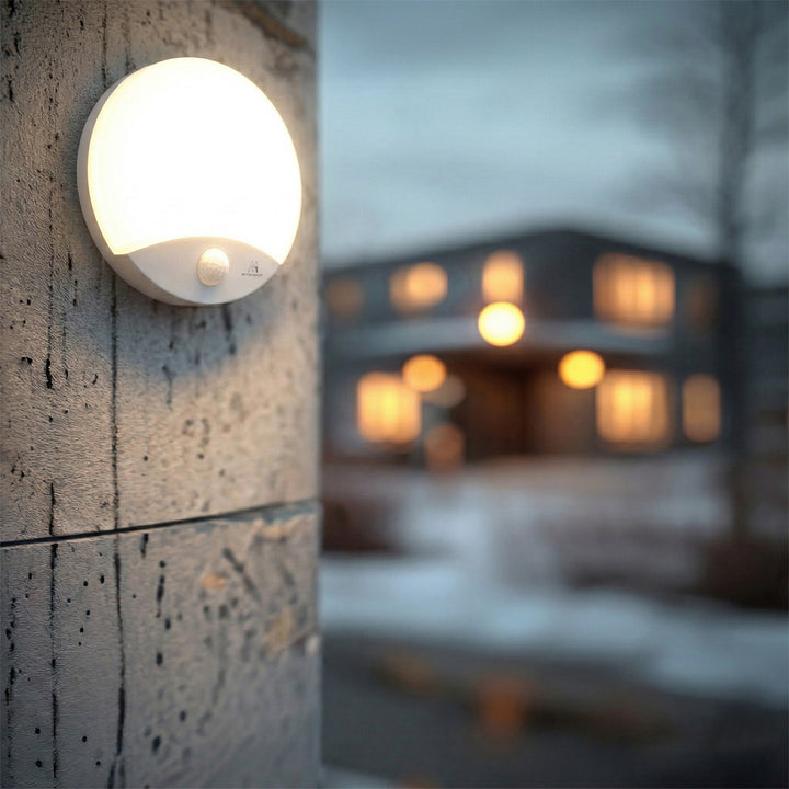 Maclean MCE357 W Lampada LED con rilevatore di movimento, ad infrarossi, bianca, 10W, IP44, bianco naturale (4000K), 900lm, diametro 25 cm