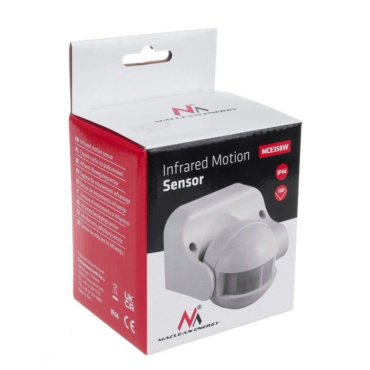 Maclean MCE358 W Rilevatore di movimento PIR, sencore crepuscolare , infrarosso, IP44, bianco, portata 12 m, carico massimo 800/1200 W,