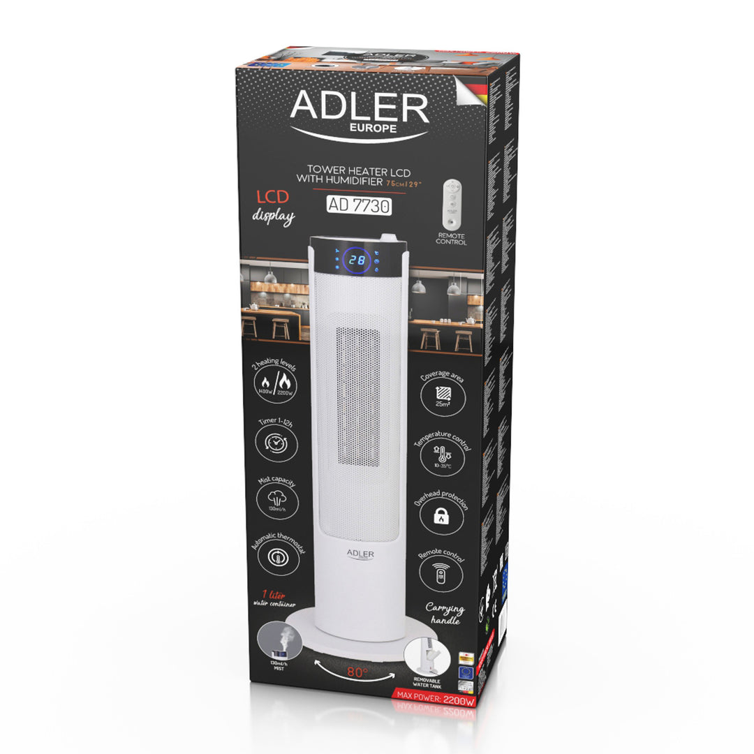 Adler AD 7730 Riscaldatore a colonna LCD con umidificatore Termostato Telecomando