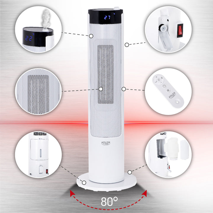 Adler AD 7730 Riscaldatore a colonna LCD con umidificatore Termostato Telecomando
