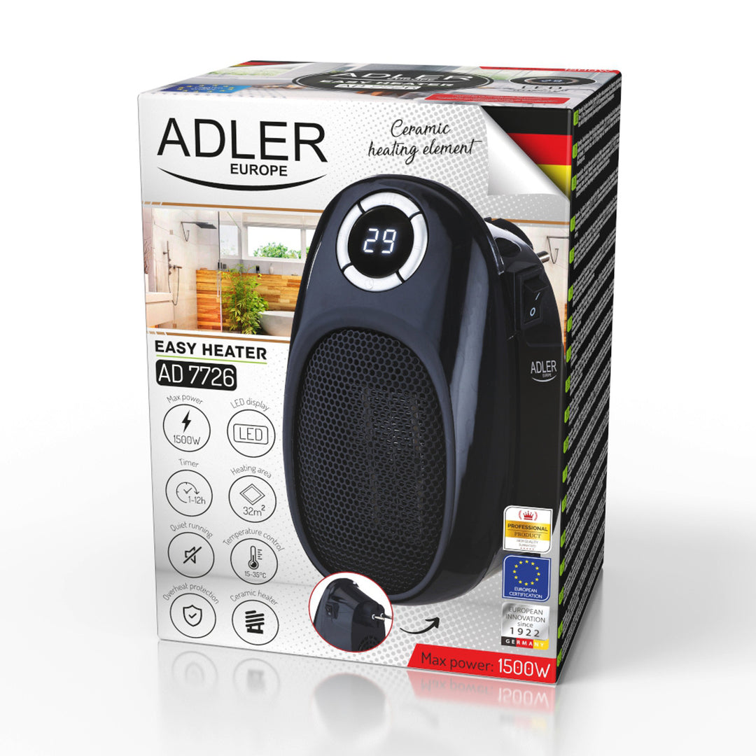 Termoventilatore Adler AD 7726 Easy Heater  con display LED 1500W fino a 32 m2 Timer