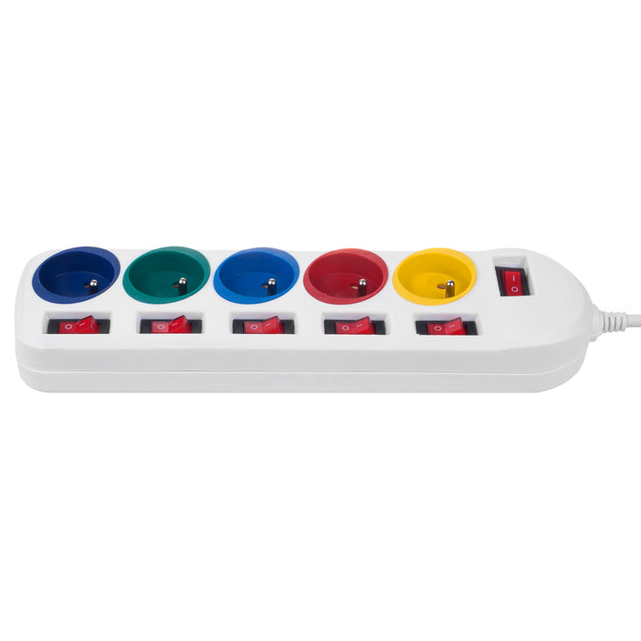 Maclean Ciabatta elettrica,cavo di prolunga a 5 prese, con interruttori, 250VAC/10A, 1,5 m, MCE204 M/W