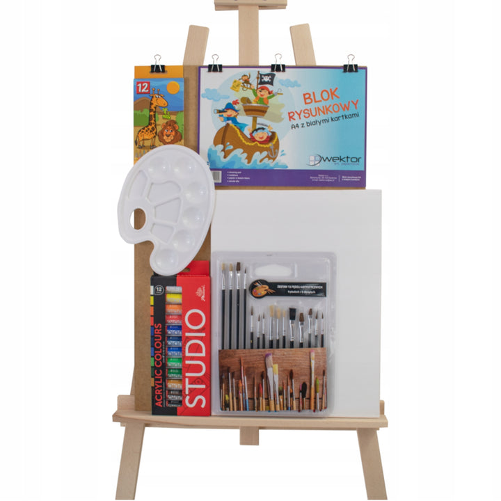 Set da pittura grande-colori, pennelli, cavalletto
