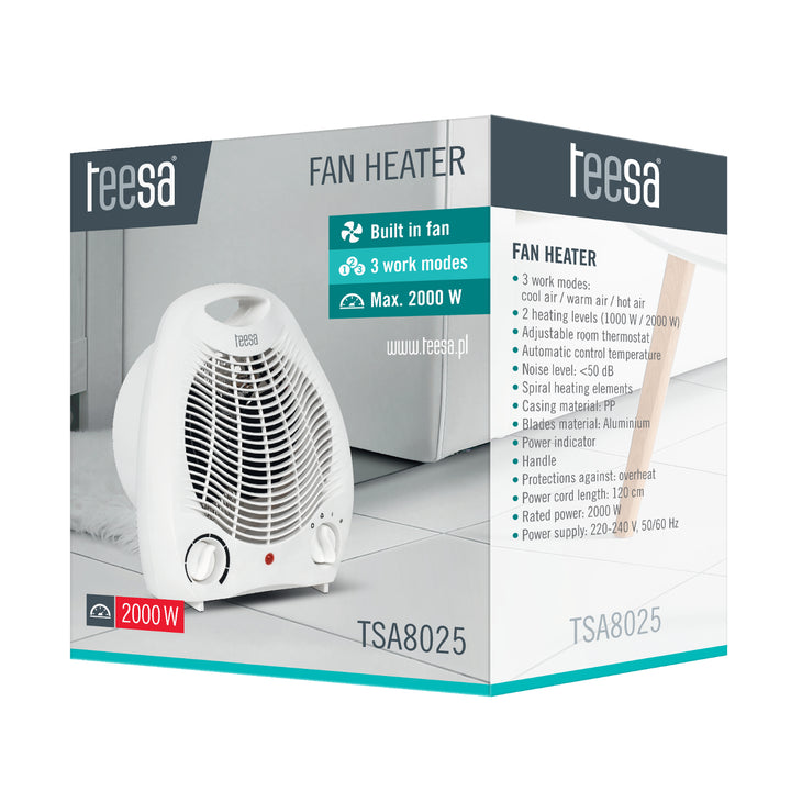 Ventilatore termoelettrico 2000W Teesa TSA8025 3 modalità di funzionamento, termostato regolabile