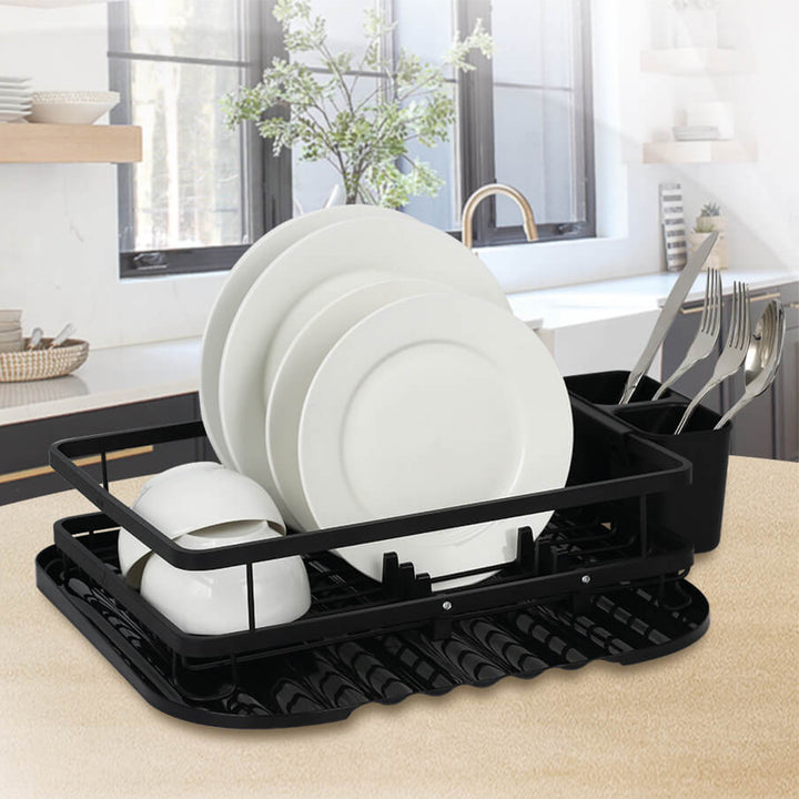 Maestro MR-1024 Scolapiatti con 2 scomparti Asciuga piatti con portaposate 40 cm Nero Vassoio di Raccolta Acqua