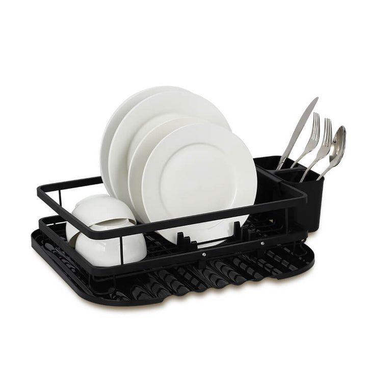 Maestro MR-1024 Scolapiatti con 2 scomparti Asciuga piatti con portaposate 40 cm Nero Vassoio di Raccolta Acqua