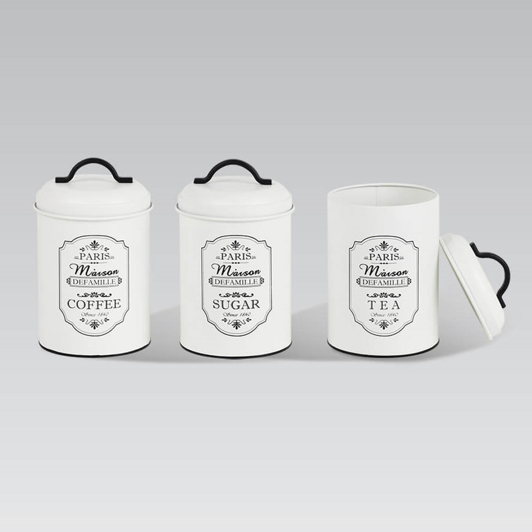 Set  3x barattoli per conservazione Paris  Zucchero Caffè Tè 3x Ø11,3 x 18,5cm Bianco/Nero Cucina Contenitore