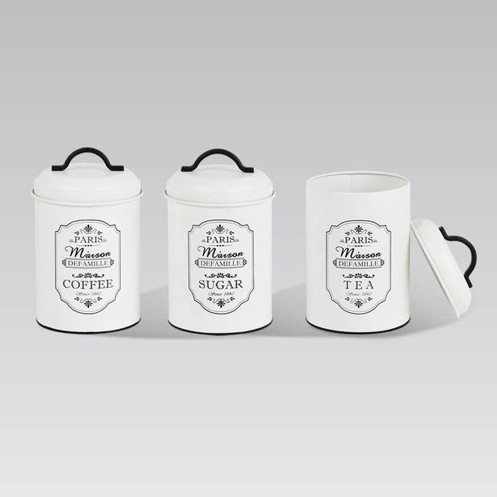Set  3x barattoli per conservazione Paris  Zucchero Caffè Tè 3x Ø11,3 x 18,5cm Bianco/Nero Cucina Contenitore