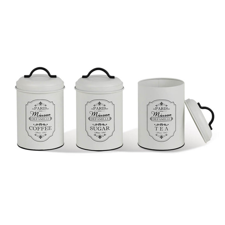 Set  3x barattoli per conservazione Paris  Zucchero Caffè Tè 3x Ø11,3 x 18,5cm Bianco/Nero Cucina Contenitore