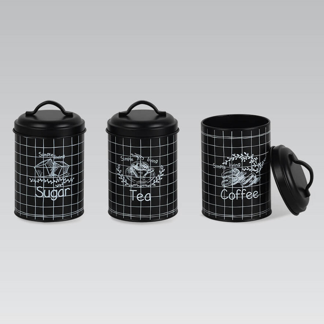 Set di 3 Contenitori in metallo Contenitore da cucina per zucchero caffè tè 3x Ø11,8 x 18,8 cm Nero