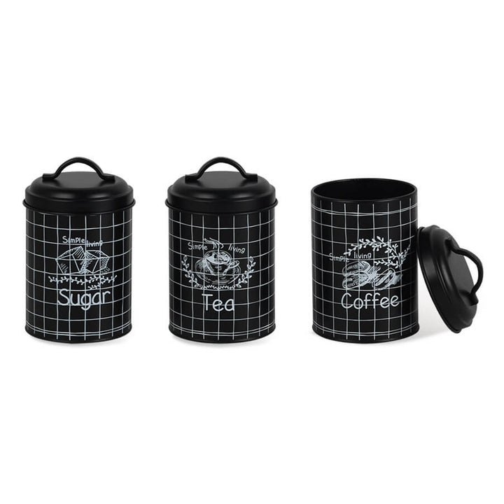 Set di 3 Contenitori in metallo Contenitore da cucina per zucchero caffè tè 3x Ø11,8 x 18,8 cm Nero
