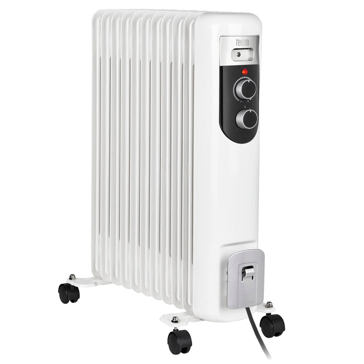 TSA8049 Riscaldatore  elettrico ad olio 2500 W (11 alette) Termostato, 3 impostazioni di calore, su 4x ruote Bianco