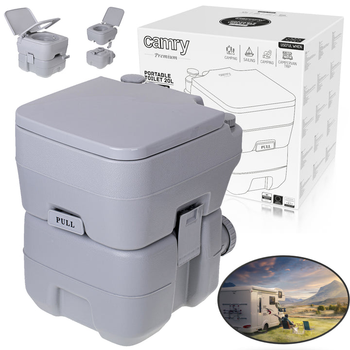 Camry CR 1035 Toilette portatile da 20 litri con serbatoio dell'acqua di risciacquo da 13 litri Toilette da campeggio  Valvola di scarico