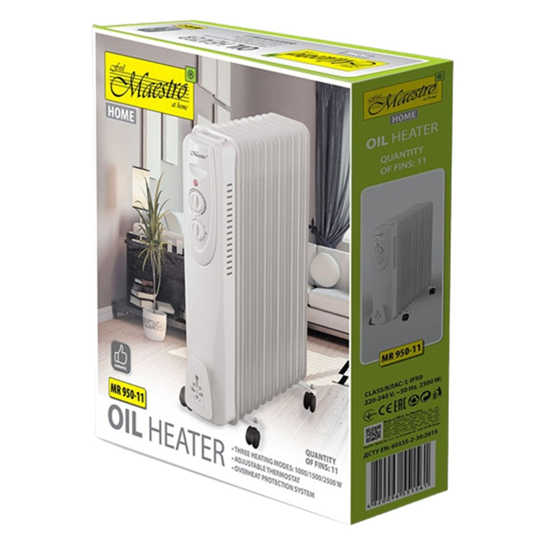 MR-950Radiatore elettrico ad olio  Riscaldatore 2500W 11 alette 3 impostazioni di calore 1000/1500/2500W Termostato