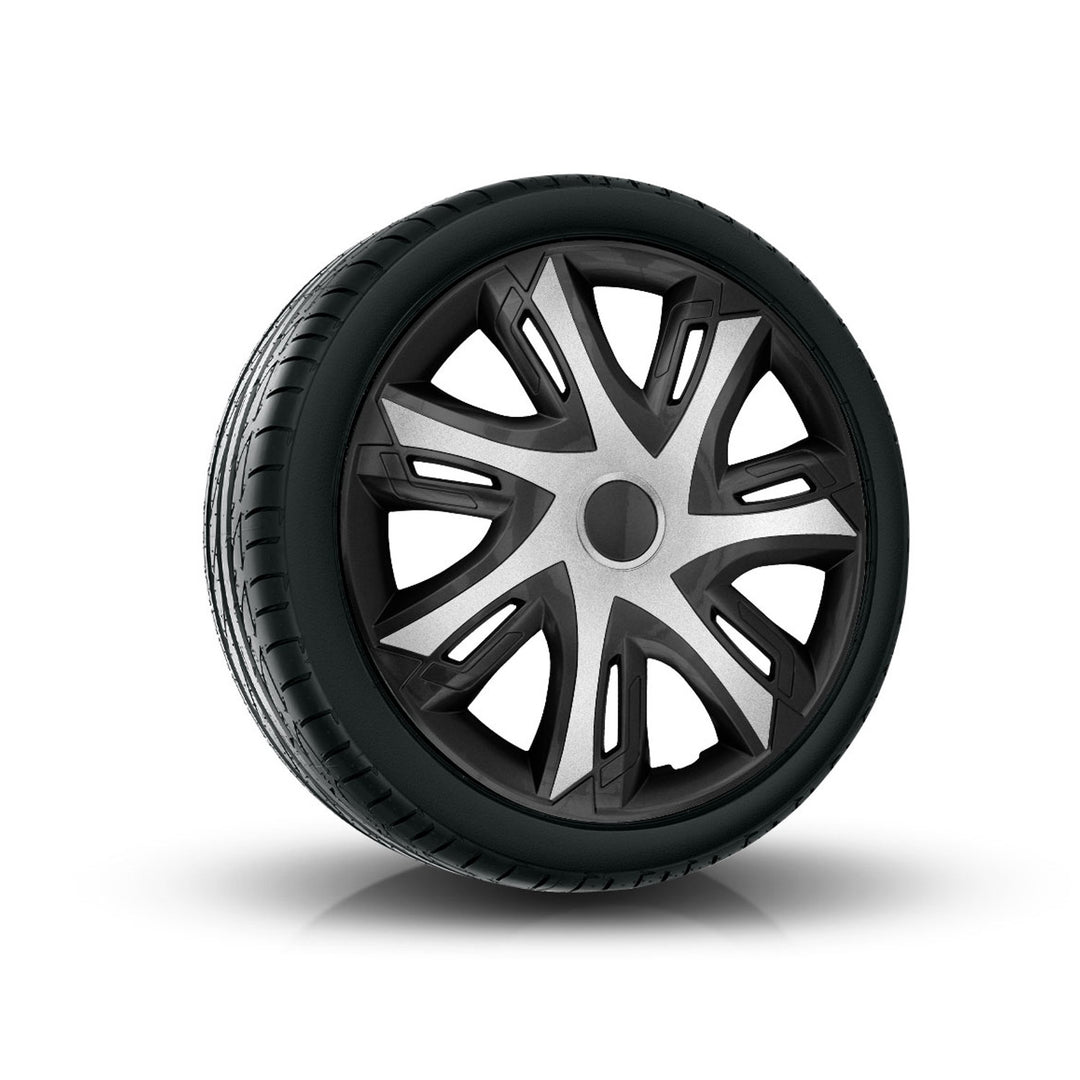 NRM N-Power Copricerchi bicolore argento / nero 14" Coprimozzi universali per cerhci in acciaio Set di 4 pezzi