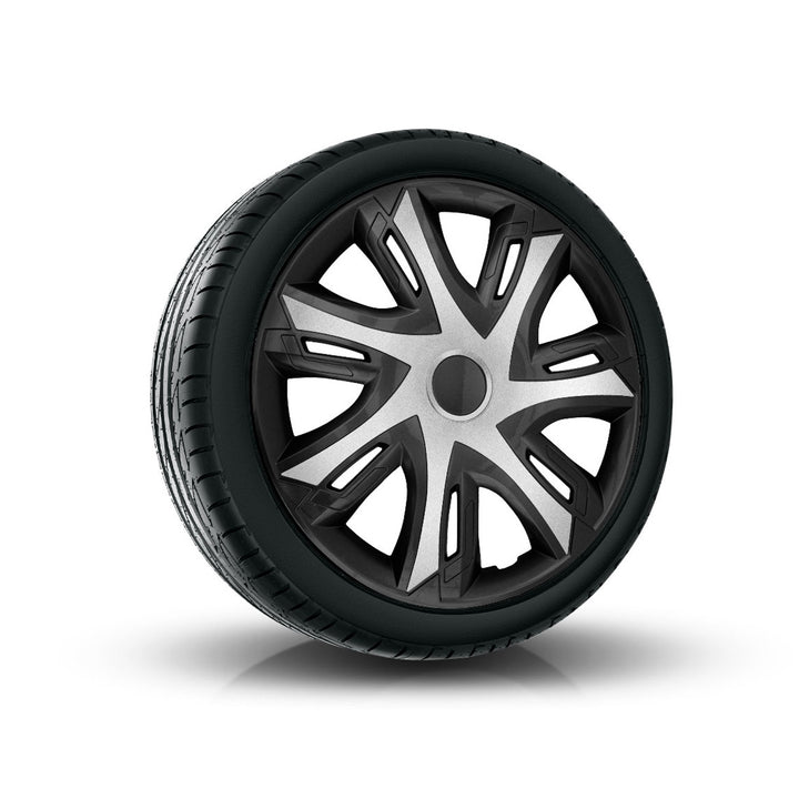 NRM N-Power Copricerchi bicolore argento / nero 14" Coprimozzi universali per cerhci in acciaio Set di 4 pezzi