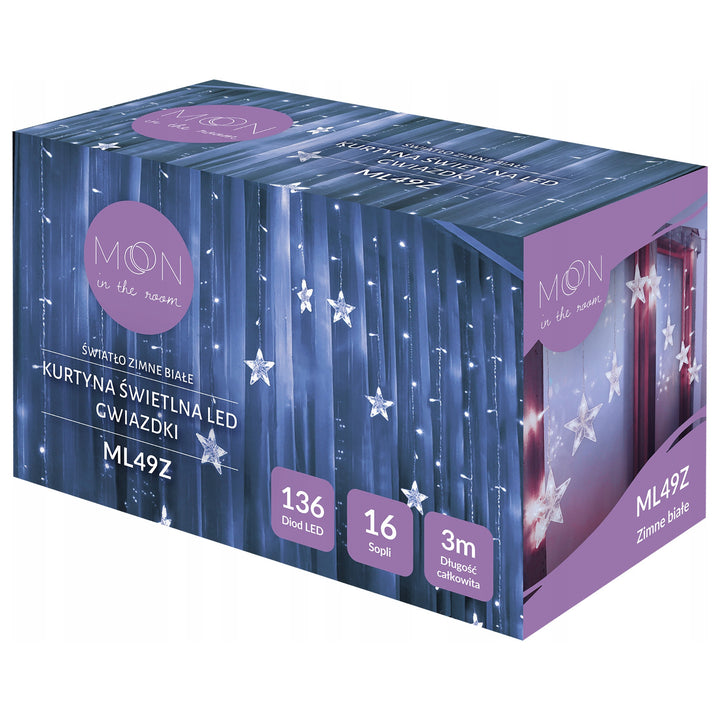 Tenda luminosa ML4912 ghiaccioli 136 LED 3m Stelle e lune bianco freddo