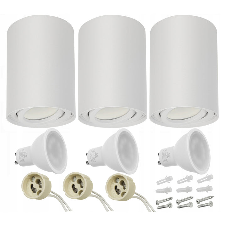 3x Maclean Round Plafond White MCE422 + 3x lampadina LED GU10 5W 4000K