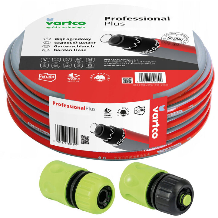 Tubo da giardino Vartco Professional Plus, a 6 strati, 30 m, 1/2" e 2 raccordi