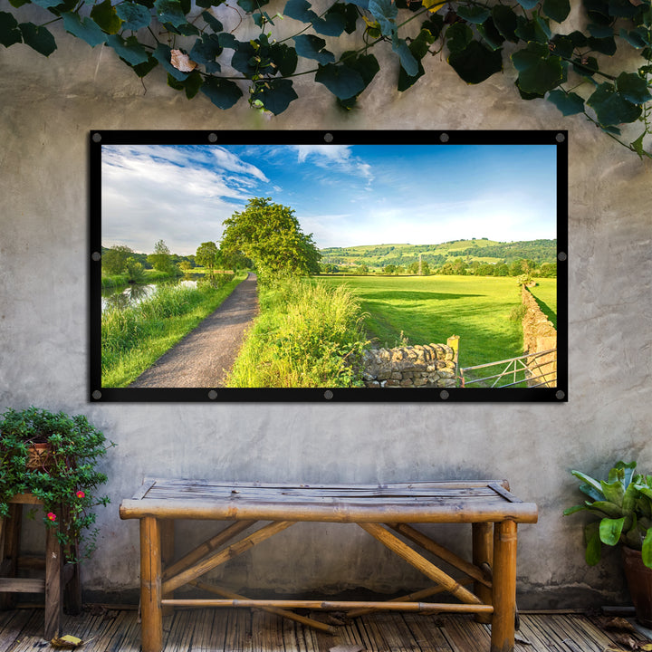 Schermo di proiezione Maclean, 120", 265x149cm, bordo 25mm 16:9, ganci di tensione, MC-982