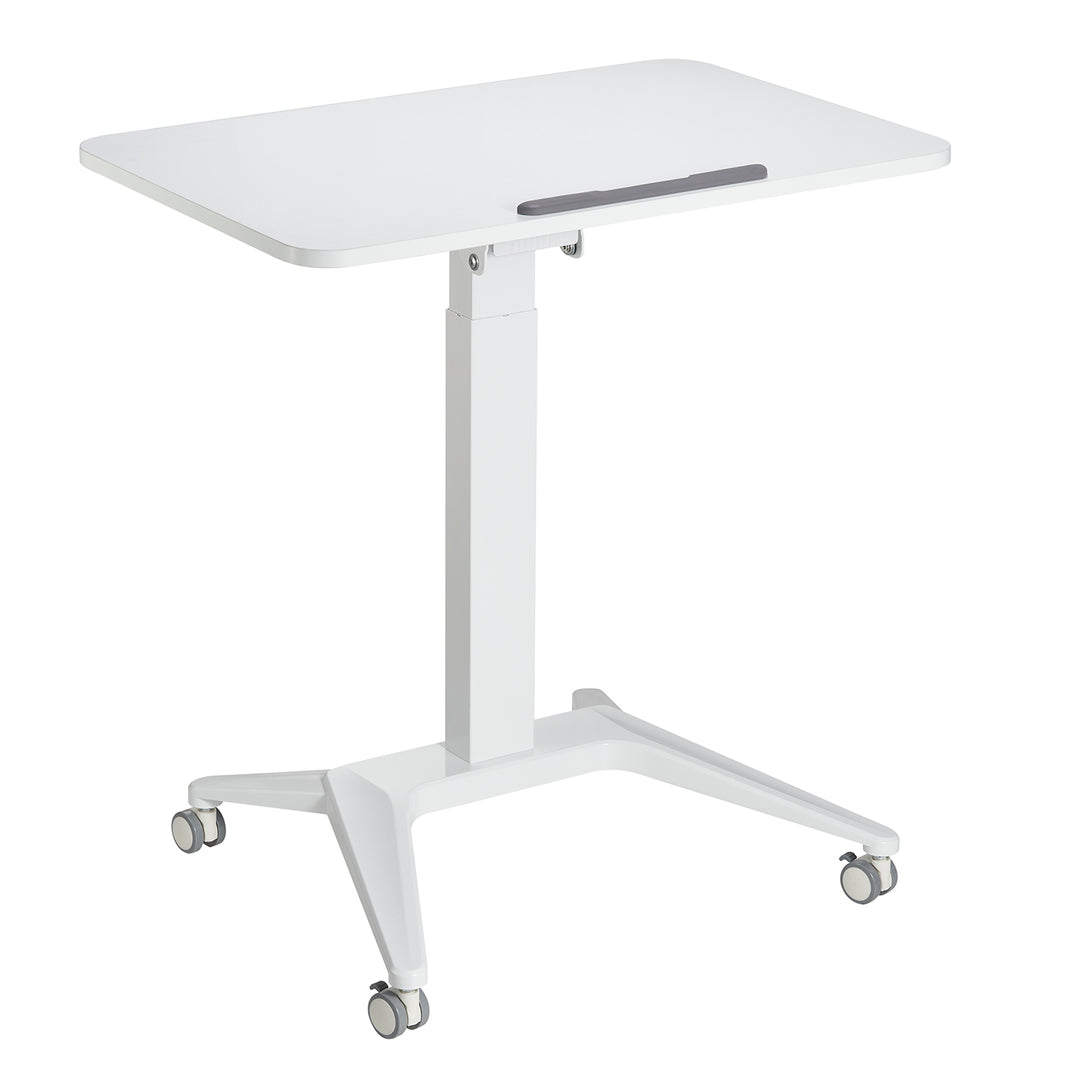 Scrivania mobile Maclean per laptop, bianca, regolazione pneumatica dell'altezza, 80x52cm, 8kg max, 109cm h, MC-453W