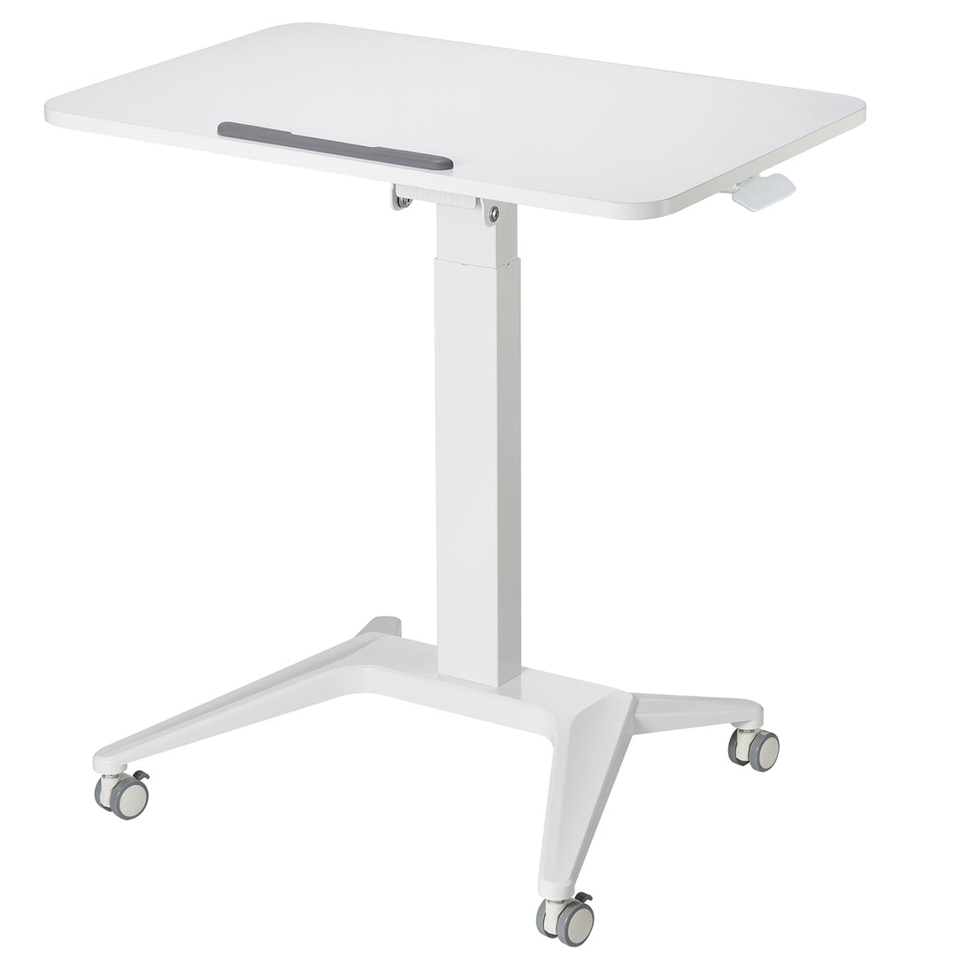 Scrivania mobile Maclean per laptop, bianca, regolazione pneumatica dell'altezza, 80x52cm, 8kg max, 109cm h, MC-453W