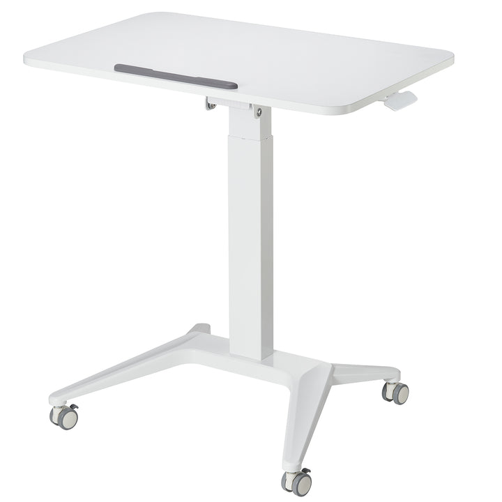 Scrivania mobile Maclean per laptop, bianca, regolazione pneumatica dell'altezza, 80x52cm, 8kg max, 109cm h, MC-453W