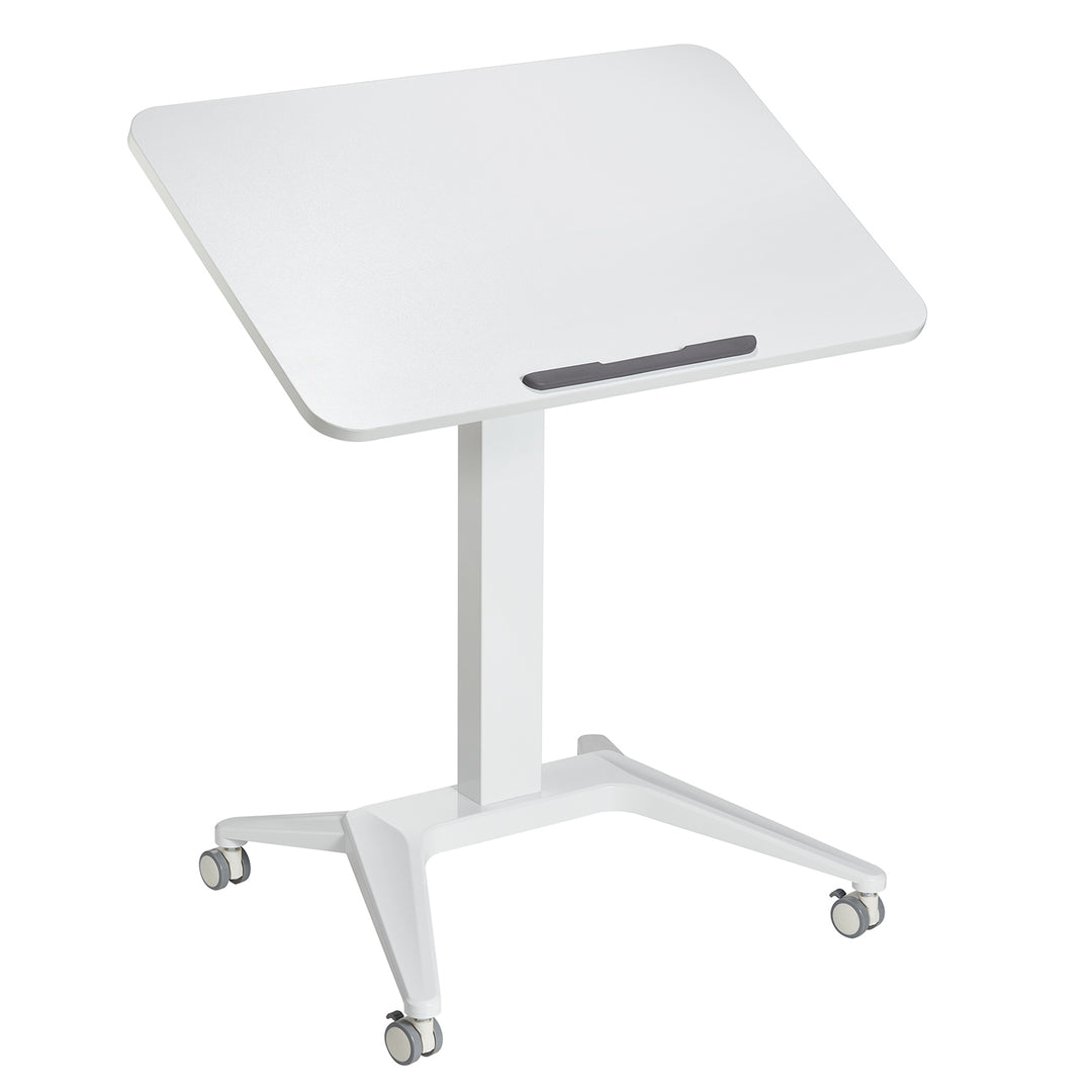 Scrivania mobile Maclean per laptop, bianca, regolazione pneumatica dell'altezza, 80x52cm, 8kg max, 109cm h, MC-453W