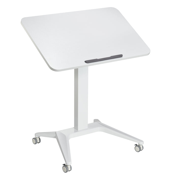 Scrivania mobile Maclean per laptop, bianca, regolazione pneumatica dell'altezza, 80x52cm, 8kg max, 109cm h, MC-453W