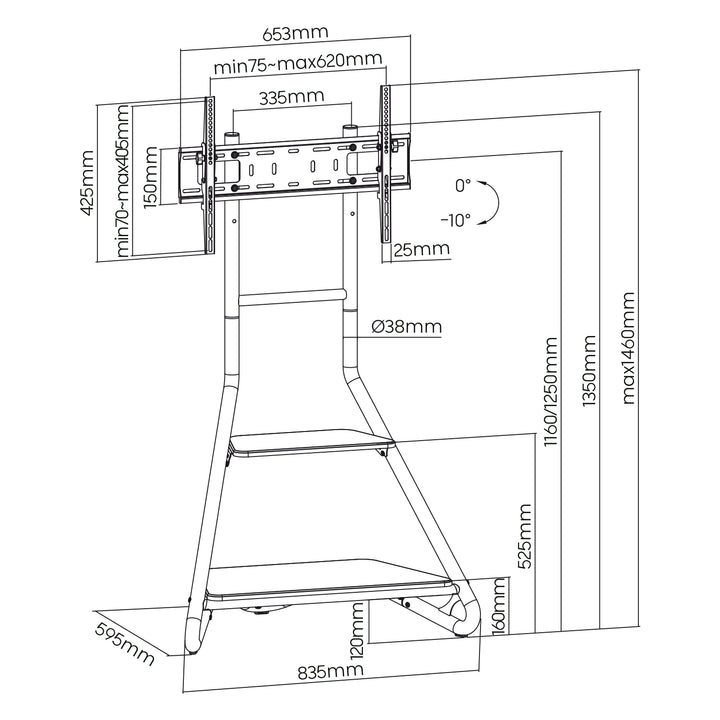 Supporto TV/angolare Maclean, stile bauhaus, ripiani in legno a due livelli, 40 kg max, 37-75'', MC-455