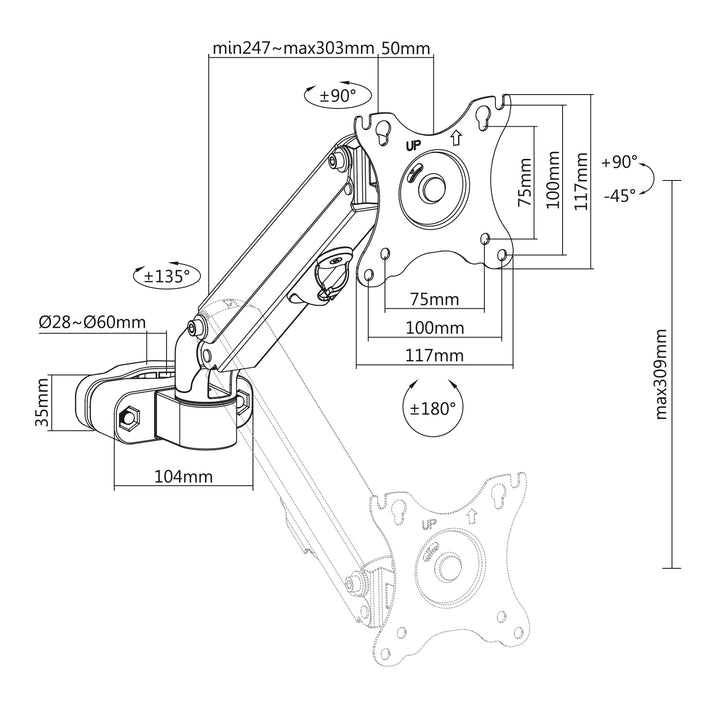 Supporto monitort 28-60 mm Maclean, 17-27'', 7 kg max, MC-459