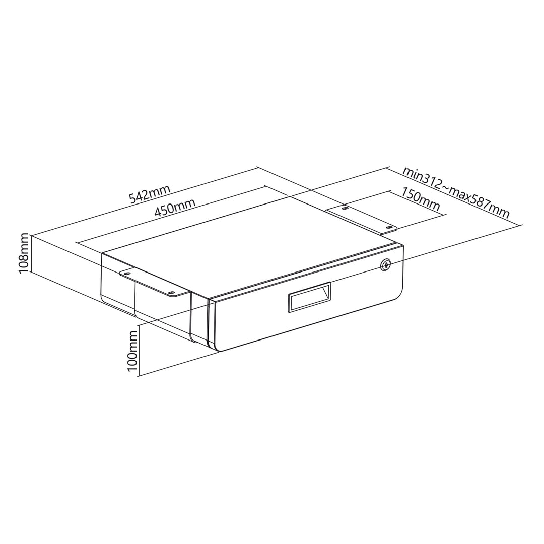 Cassetto ergonomico sotto la scrivania, organizer Maclean, nero, max 5 kg, MC-461