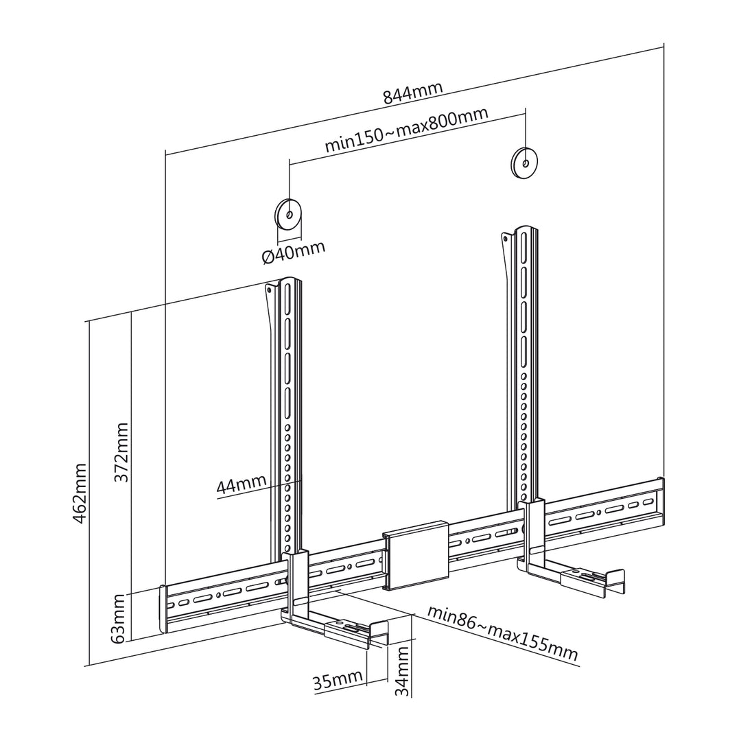 Supporto soundbar regolabile Maclean, profondità 86~155 mm, 15 kg max, MC-465 Montaggio TV