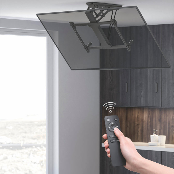 Supporto elettrico a soffitto Maclean per TV, supporto compatibile con applicazione TUYA, VESA max 600x400, per pareti inclinate, telecomando, 32"-70", 35kg, MC-880T