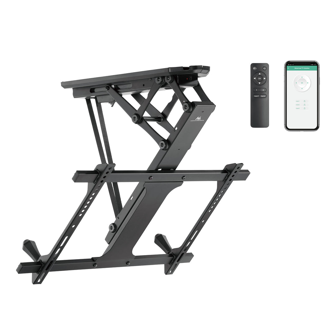 Supporto elettrico a soffitto Maclean per TV, supporto compatibile con applicazione TUYA, VESA max 600x400, per pareti inclinate, telecomando, 32"-70", 35kg, MC-880T