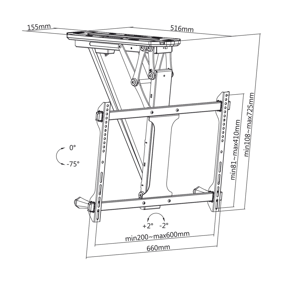Supporto elettrico a soffitto Maclean per TV, supporto compatibile con applicazione TUYA, VESA max 600x400, per pareti inclinate, telecomando, 32"-70", 35kg, MC-880T