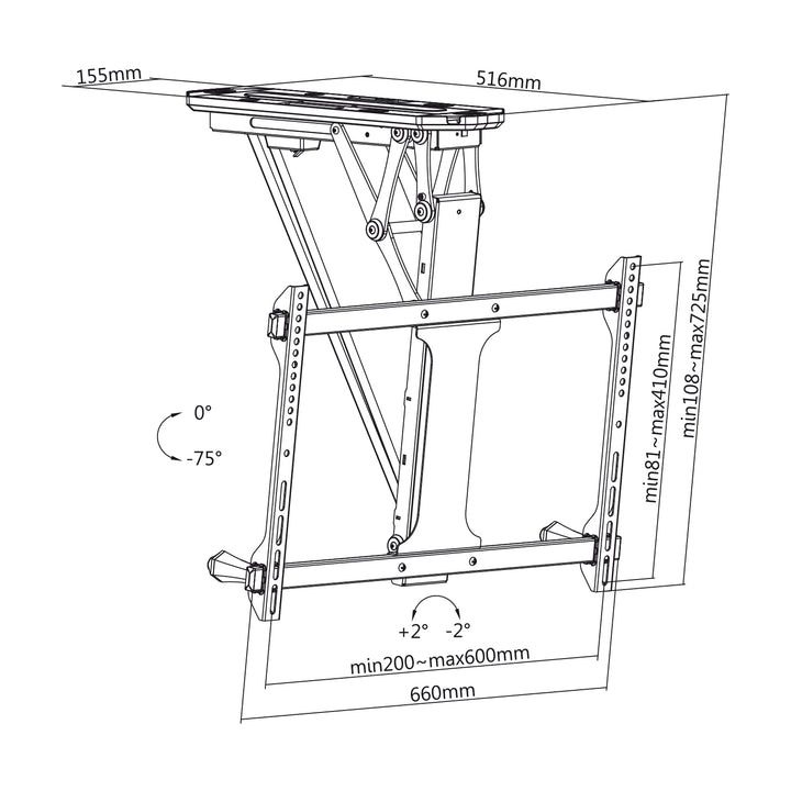 Supporto elettrico a soffitto Maclean per TV, supporto compatibile con applicazione TUYA, VESA max 600x400, per pareti inclinate, telecomando, 32"-70", 35kg, MC-880T