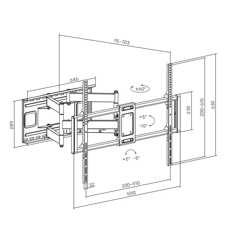 Supporto TV economico Maclean, max VESA900x600, 60-120", 120kg, nero, MC-482