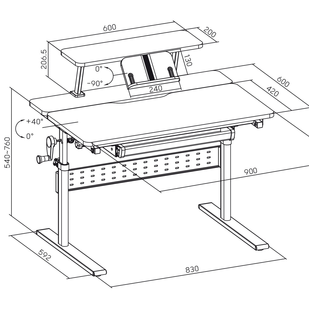 Scrivania per bambini Ergo Office, regolabile in altezza, grigio, max 40 kg, 900x600 mm, ER-483