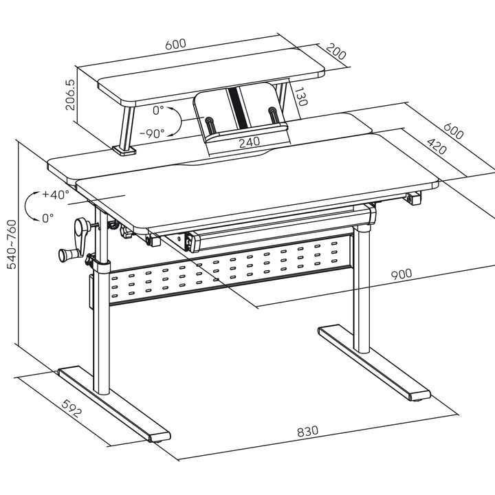 Scrivania per bambini Ergo Office, regolabile in altezza, grigio, max 40 kg, 900x600 mm, ER-483