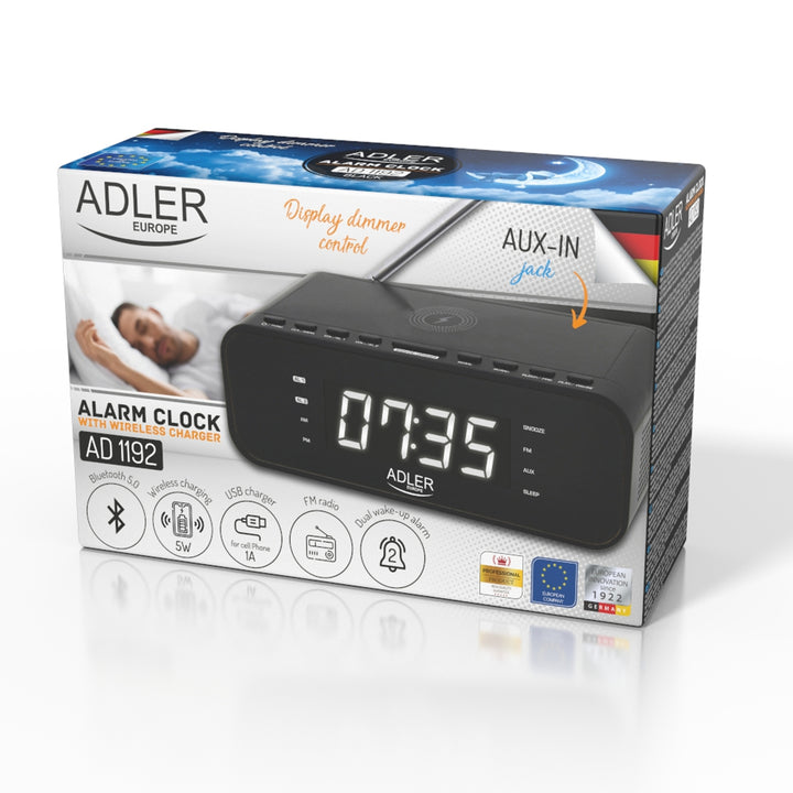 Radiosveglia FM con caricatore wireless e Bluetooth - Adler AD 1192B