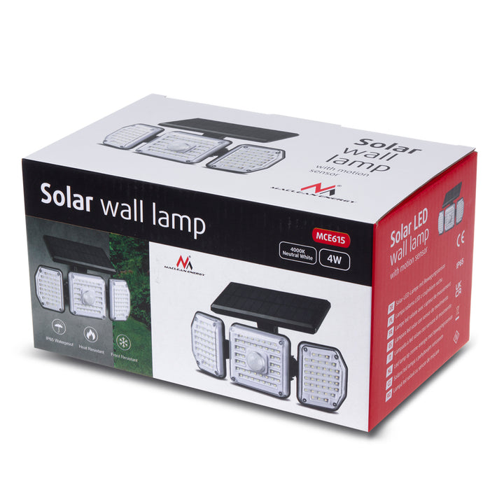 Maclean MCE615 Lampade solare da parete Lampade solari con sensore di movimento IP65 4W 320lm 122 LED SMD 4000K Illuminazione esterna bianco neutro 3 modalità di illuminazione Sensore crepuscolare